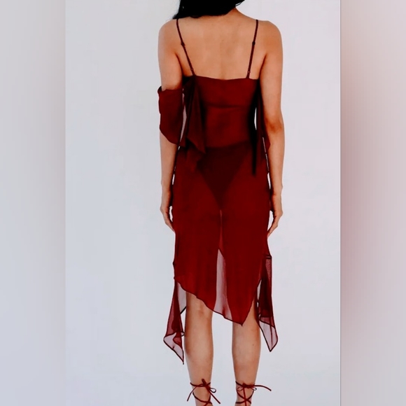 Red Sheer Mesh Ruffle Dress - Picture 3 of 4